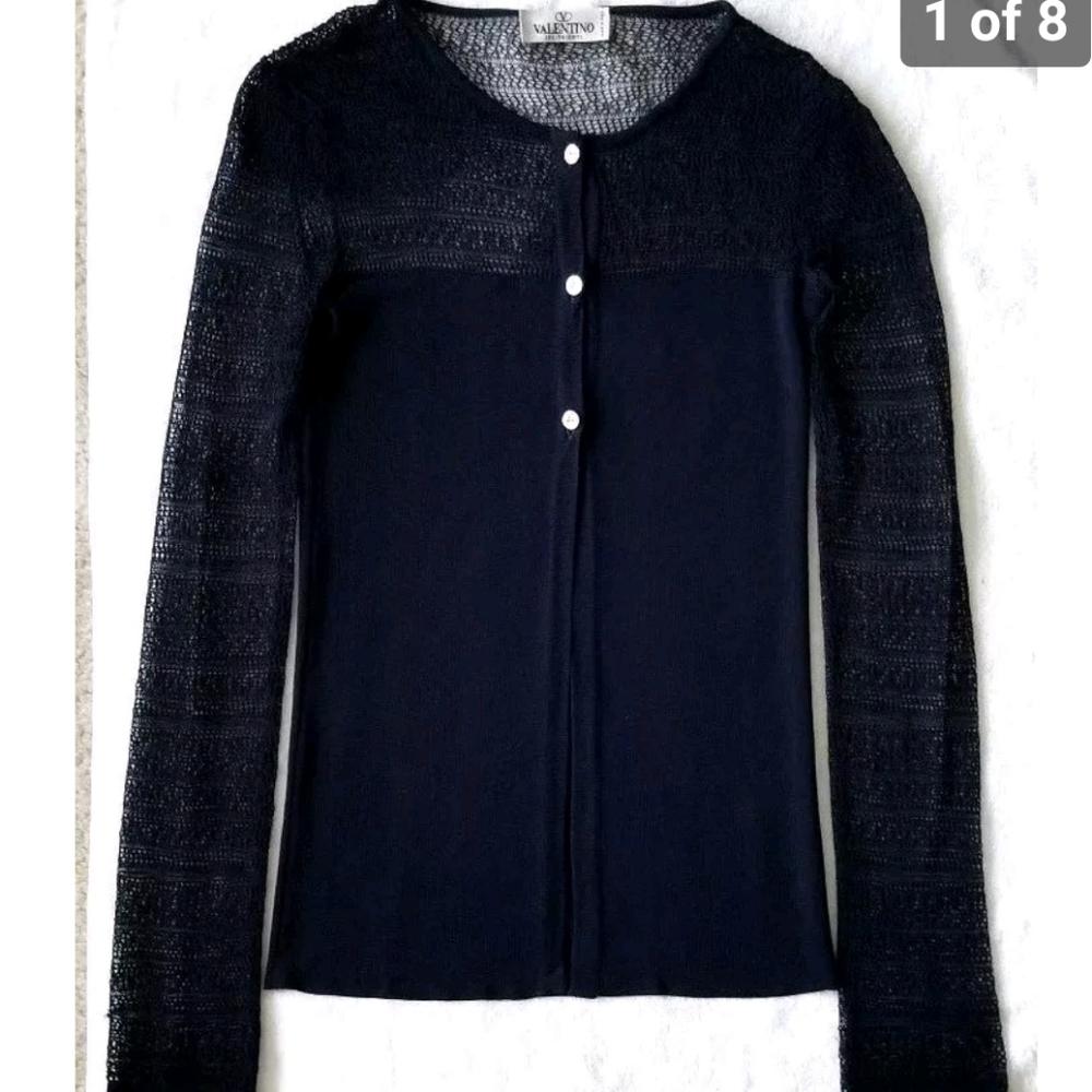 Valentino Blue Mesh Viscose Button Up Cardigan Tank Top